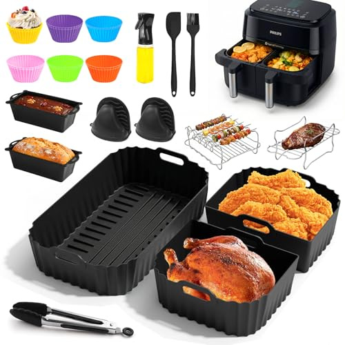 28 Pezzi Teglie Silicone per Friggitrice ad Aria per Philips Air Fryer Serie 1000 Flexi 7.1L, Riutilizzabile Contenitori Friggitrice ad Aria Accessori per Philips Airfryer Flexi NA154/00