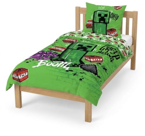 Jay Franco Minecraft Creeper Bettwäsche-Set – Superweiche Kinder-Bettwäsche mit Kissenbezug, NUR BETTBEZUG (Füllung Nicht enthalten), Endermen, Zombies, Blau, 2-teilig Einzelbett