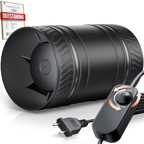 SBONNI Ventilador de tubo de 100 mm, ajustable, ventilador de tubo de 8 W, 310 m³/h, protección contra sobrecalentamiento, ventilador de conducto, ventilador de drenaje en línea para carpas de cultivo