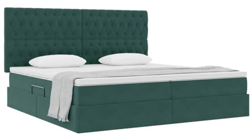 vidaXL Aufbewahrungsbett mit Matratze Dunkelgrün 200 x 200 cm Samt, Verstellbares Bett mit Stauraum, Samt-Rahmen, LED-Beleuchtung, platzsparend und funktional für Dein Schlafzimmer
