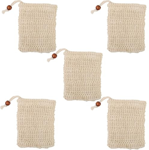 Soap Saver Bags 5 Pack Sisal Soap Pouch Exfoliating Drawstring | 5 sisal soap saver bags create rich foam gently exfoliate skin and help soap dry faster for less waste and longer daily use