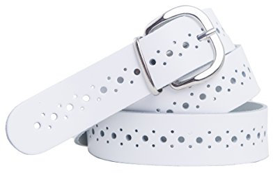 shenky Ledergürtel gelocht | 3cm Breite | Gürtel mit Gürtelschnalle | Herrengürtel | Echtleder | Bundweite 85cm | Weiß