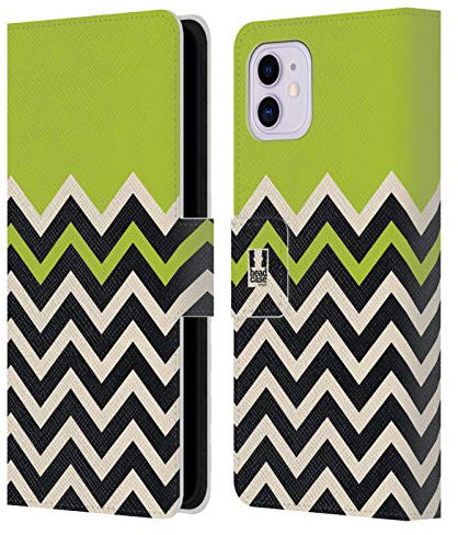 Head Case Designs Lime Green Colour Block Chevron Leather Wallet Case Compatible With Apple iPhone 11