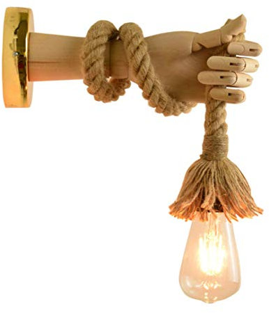 Vintage Wandleuchte Hanf Seil Simulation Holz Hand DIY Nachttischlampe Retro Wandleuchte Dekorative Wandleuchten für Loft Restaurant Korridor Wohnzimmer