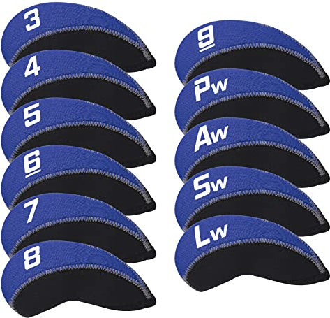 CRAFTSMAN GOLF 11pcs/Set Black and Blue Neoprene Iron Headcover Set with Large No. for All Brands Callaway,Ping,Taylormade,Cobra Etc.