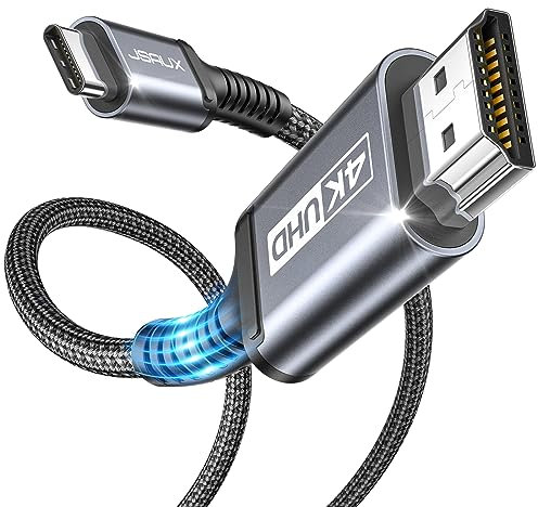 JSAUX USB C auf HDMI Kabel 2M,USB Typ C zu HDMI 4K UHD Kabel für Thunderbolt 3 Kompatibel mit iPhone 16/15 Pro, MacBook Pro 2018, MacBook Air/iPad Pro 2018, Galaxy S25/S24/S23/S10/S9, Surface Book