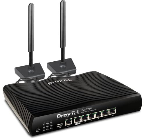 DrayTek Vigor V2927LAC Gigabit Ethernet Failover Router, 3G/4GLTE Embedded Sim Slots, AC Wireless, Dual-WAN Load Balancing, 50 VPN Connections, 5 GbE LAN Ports, Magnetic Base LTE Antenna's