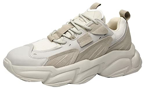 Jamron Uomo PU + Maglia Scarpe Sportive Moda Chunky Sneakers Scarpe da Ginnastica Beige SN071023 EU44