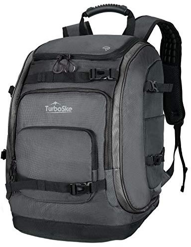 TurboSke Ski Boot Bag Backpack - 65L Waterproof Skiing Snowboarding Travel Luggage Backpack - Stores Boots Skis Snowboard Helmet Goggles Jackets Gloves & Other Accessories for Men & Women (Black)