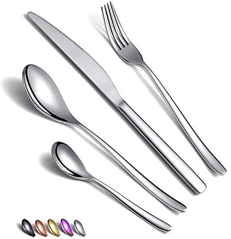 Ensemble de Couverts 24 Pièces, Ensemble de Couverts En Acier Inoxydable, Ensemble de Couverts Polonais Miroir, Ensembles D'ustensiles De Service Pour 6 (Argent)