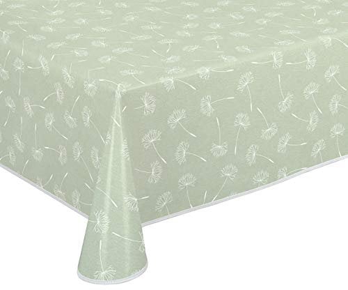 BEAUTEX Wachstuch Tischdecke abwischbar rutschfest mit Paspelband Eckig Rund Oval, Motiv Farbe Größe wählbar (Pusteblume Grün, Eckig 110x140 cm)