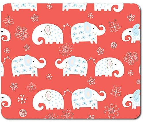 Rectangle Mouse Mat - Cute Elephant Pattern Cartoon Animals 23.5 x 19.6 cm (9.3 x 7.7 inches) for Computer & Laptop, Office, Non-slip Base #44772