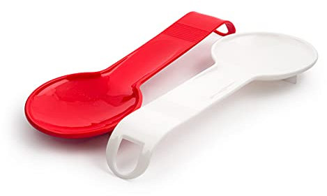 HOMESHOPA 2 White Spoon Rest, Plastic Spoon Rests for Kitchen Dishwasher Safe Resting Cooking Spoons Heavy Duty Food Grade Plastic Handle with Hanging Hole