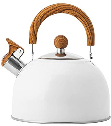 Bouilloire à Thé Sifflante en Acier Inoxydable Bouilloire à Eau Pour Cuisinière de Qualité Alimentaire Bouilloire à Thé Avec Poignée en Bois, Théière à Sifflet Pour Cuisinières à Induction, Cuisinièr