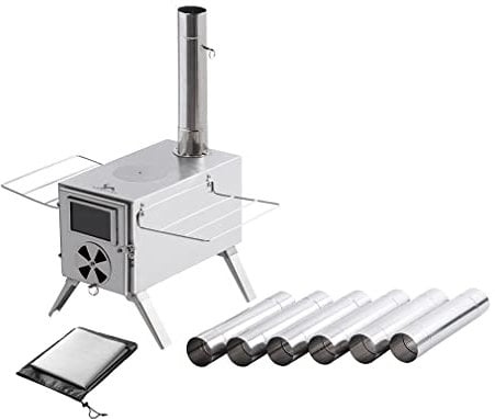 TOMOUNT Tent Stove Wood Burning Stove, Portable Compact Stainless Steel Camping Cookware with Chimneys High Temperature Resistant, Camp Stove for Tents, Lodging and Hiking