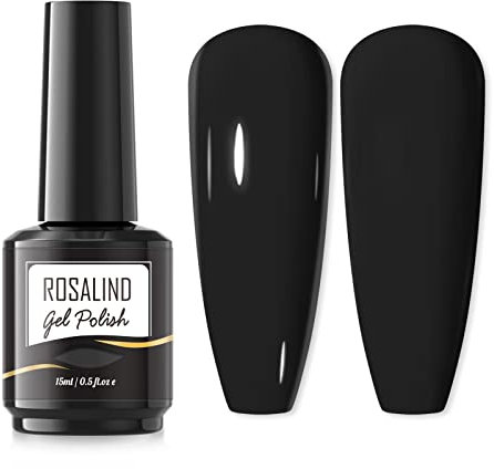 ROSALIND Schwarz UV Nagellack, Shellac Gellack UV 15ml Gel Nagellack, Gellack Nail Art Gelnagelset, Black Color Gel Nail Polish 1pcs