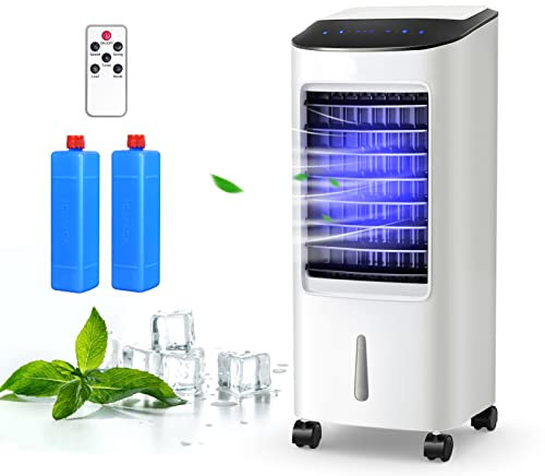 RELAX4LIFE Refroidisseur d'air Portable 3-en-1 avec Minuterie, 3 Mode de Vent, 65 W Ventilateur Mobile Roue universelle avec Réservoir d'Eau de 7L pour Bureau, Maison