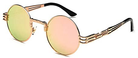 BOUACOUA Steampunk Retro Round Sunglasses Men Women Sonnenbrille Herren mit Metallrahmen