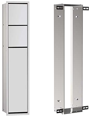 Emco ASIS 150 Unterputz-Schrankmodul, Badezimmerschrank als Toilettenpapierhalter & Klobürstenhalter mit extra Fach, Hochschrank mit Push to Open-Funktion, inkl. Einbaurahmen, Silber, 809 mm