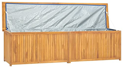 Gecheer Gartenbox Auflagenbox Massivholz Teak Garten Holztruhe Kissenbox Gartenbox Aufbewahrungsbox Outdoor Truhe Braun Box Regenschutz 200 x 50 x 53 cm (B x T x H) Mit PE-Auskleidung