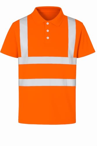 NIYS High Visibility Polo Shirt Yellow Orange Navy Safety Security Work Breathable Lightweight Workwear Top Reflective Tape Small to 3XL (UK, Alpha, M, Regular, Regular, Orange)