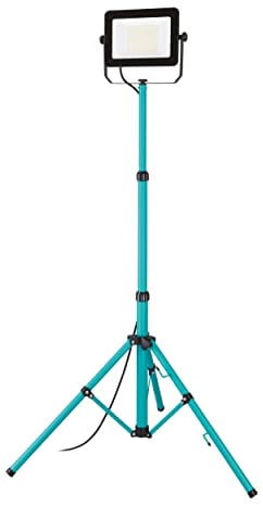 EGLO Baustrahler LED mit Stativ, Arbeitsleuchte höhenverstellbar aus Aluminium und Kunststoff, Arbeitsscheinwerfer in türkis und schwarz, Werkstattlampe schwenkbar, IP65, neutralweiß, 9000lm