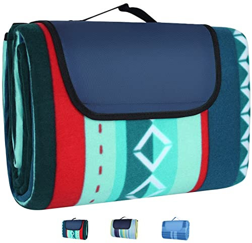 LIFERUN 300x300 cm Picknickdecke XXL, Picknickdecke Wasserdicht mit isoliert Rückseite, Tragegriff, für Camping, Picknick, Wandern, BBQ, Strand, Reisen, bis zu 20 Personen, Grün Gestreift