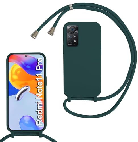 MBSLFY Coque avec Cordon pour Xiaomi Redmi Note 11 Pro,Collier pour Étui Housse TPU Anti-Choc Colliers Protection Complète Cover de cellulaire Mince Réglable Lanyard Case, Vert foncé