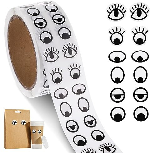 2000 Stück Augen Aufkleber, Klebeaugen Selbstklebend, 6 Stile Augenaufkleber zum Basteln für Scrapbooking/Kindergeburtstag Basteln - 13/14/16/20mm (Schwarz Weiß)