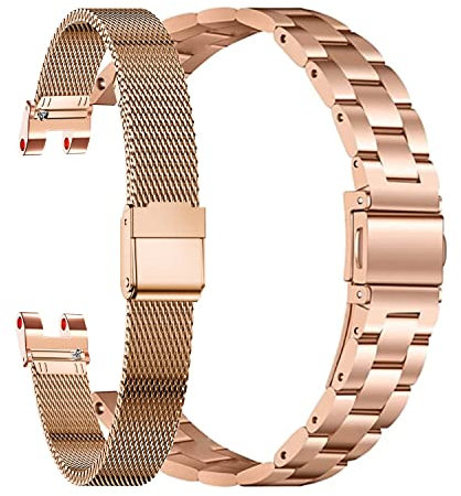 EANWireless Kompatibel mit Garmin Lily, klassisches Metallarmband aus Edelstahl und Metallnetz-Armband, schmales Zubehör, passend für Garmin Lily Smartwatch, elegant, Roségold + Rotgold