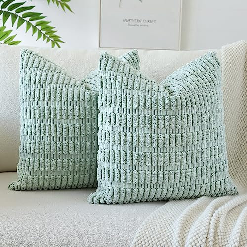 JOTOM 2er Set Kordsamt Weicher Kissenbezüge Moderne Kissenhüllen Dekorative Sofakissen Dekokissen Zierkissenbezug für Wohnzimmer Sofa Schlafzimmer Blau Grün 50x50 cm