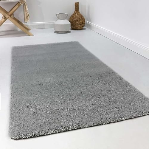 Wecon Home Esprit Schurwollteppich Hochflor modern, kuschelig, für Wohnzimmer, Schlafzimmer oder Arbeitszimmer – Greenwood Rug (120 x 180 cm, hellgrau)