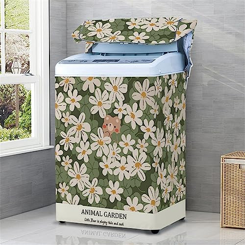 Odot Washing Machine Cover Top Load Waterproof Dustproof Washer Machine Dryer Protector Sunscreen Washer Dryer Cover for Most Top Load Washer Dryer (M,green flower)
