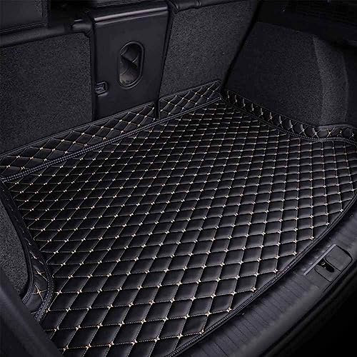 SAANTE Auto Leder Kofferraummatte FüR Audi Q7 5 seast 2016-2022, Kofferraum Schutzmatte Teppich Kofferraumwanne Pad Kratzfest rutschfest Innere ZubehöR,C/Black-beige