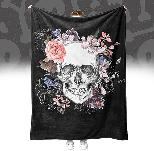 Halloween Decke Kuscheldecken Skelett Totenkopf Wohndecken Dicke Decke Winter warm Sofadecken Decke Skull Motiv Flanell Bettdecke Schlafdecke für Erwachsene.(Style B, 150x200 cm)