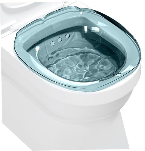 Baignoire Sitz pour les toilettes, hémorroïdes Hémorroïdes de bain Sitz bleu clair transparent bidet portable pour toilettes avec un bol de bidet approfondi de nettoyant amovible avec cintre