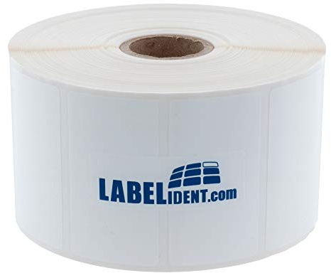 Labelident PET Etiketten 70 x 32 mm - 2.100 Etiketten auf Rolle, 25 mm Kern, Zebra formatgleich, stark selbstklebend für Thermotransferdrucker