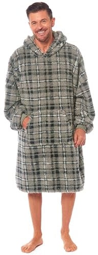 Toro Rocco Mens Hooded Blanket Oversized Hoodie Blankets Warm Soft Sherpa Fleece Comfy & Fluffy Wearable Throw Giant Sweatshirt with Front Pocket One Size Fits All, Grey Check