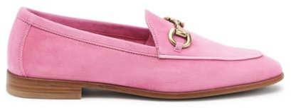 Frau Mocassino in Pelle Scamosciata con Morsetto. Made in Italy Rosa Fucsia