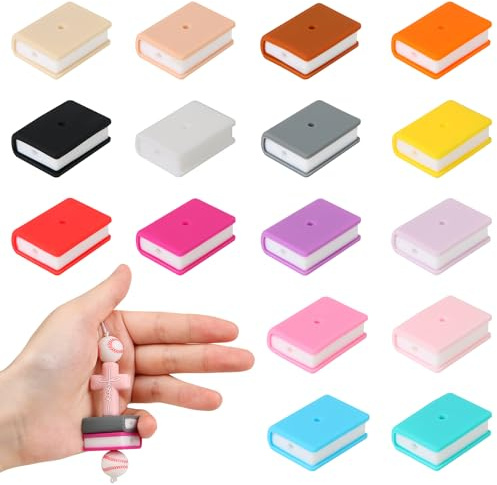 16Pcs Buch Geformte Silikon Perlen Bunte 3D Buch Focal Perlen Lose Spacer Perlen für DIY Handwerk Herstellung Schmuck Stifte Schlüsselanhänger Armbänder Halsketten Supplies