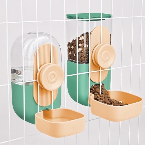 RUBYHOME 35oz Hanging Automatic Food Water Dispenser, Gravity Rabbit Feeder and Water Dispenser Set, Cage Cat Food and Water Dispenser Bowl for Bunny Chinchilla Guinea Pig Hedgehog Ferret (Orange)