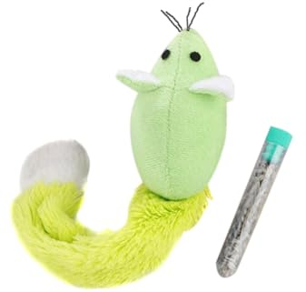 POPETPOP Jouet pour Chat Souris en Peluche Interactive Cataire Verte, Longue Queue, Taille Moyenne, Jouet Stimulant D’intérieur pour Chats Adultes et Chatons