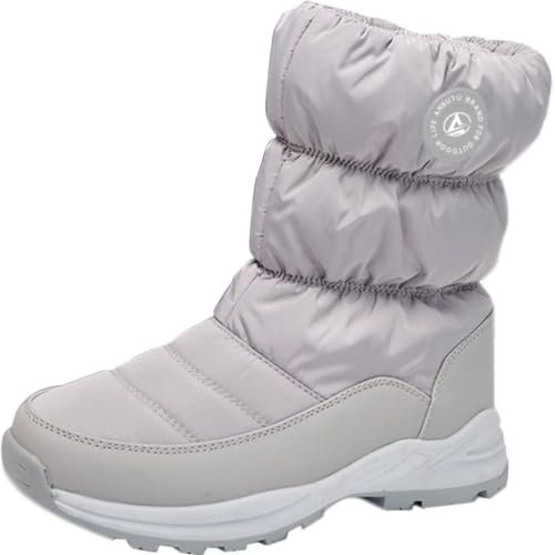 GILKUO Stivali da Neve Donna Scarpe Invernali Impermeabili con Pelliccia Pelo Stivaletti Caldi con Cerniera Dopo Sci Grigio 38