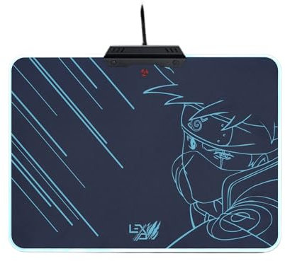 Lexip x Tsume - Tapis de Souris Naruto Shippuden - Rétroéclairage LED - Rigide avec Une Armature en métal - Surface Micro texturée à Faible frottement - Base antidérapante (Kakashi)