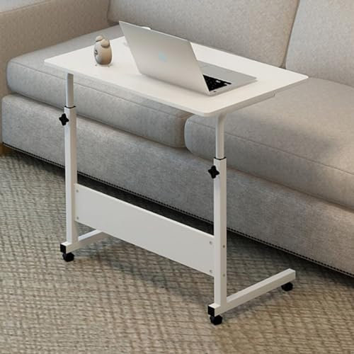 FENGSHENG-SHOP Portable Table, Mobile Table 40x60-(68-88) cm Height Adjustable Laptop Table Workstation Laptop Overbed Multi Table with Metal Frame & Rolling Castors (White)
