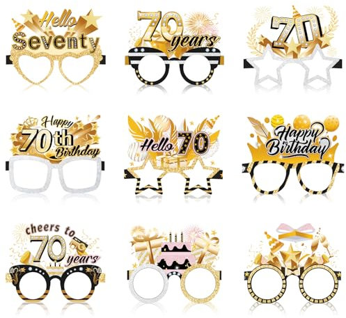 Konsait 70th Birthday Glasses - 18 Pack Paper Glasses for Men & Women, 70th Birthday Party Favors & Props
