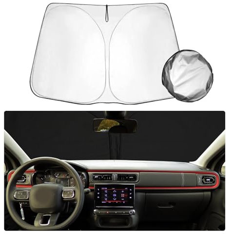 SHAOHAO Compatible con Citroen C3 / C3 Aircross 2017-2024 Parasol Plegable con Tejido Revestido de Plata, Parasol Plegable, protección UV y contra el Calor Accesorios Citroen C3