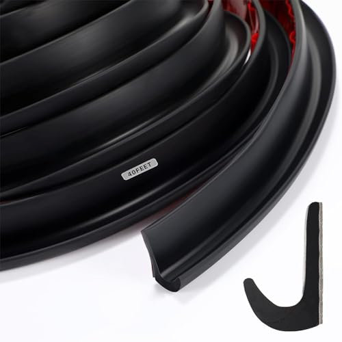 Tondiamo Regenrinne für Wohnmobile, Kunststoff, 12 m, PVC-Streifen, Dach-Regenumleiter, selbstklebende Rückseite, flexible J-Form, Wohnmobil-Verkleidung für Auto, Van, Tür, Wohnmobil (1,9 cm, schwarz)