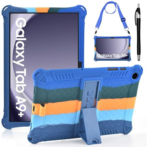 KATUMO Silicone Case For Samsung Galaxy Tab A9 Plus / A9 + 11 Inch (SM-X210/X216/X218) Soft Rubber Cover with Stylus Pen Shoulder Strap, Kids Case for Galaxy TabA9 Plus + 11 inch