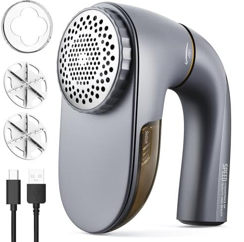 POPCHOSE Fusselrasierer Elektrisch, Fusselentferner Aufladbar für Kleidung, 2000 mAh Fusselrasierer Groß 2 Geschwindigkeiten mit 6 Blättern, Entfussler für Kleidung, Couch